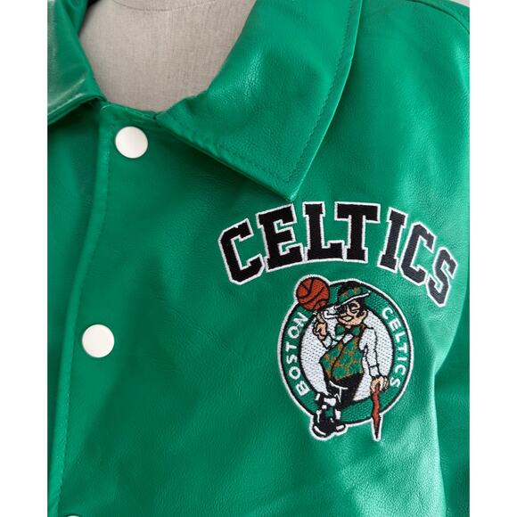 Boston Celtics NBA Ultra Game 3XL Faux Leather Varsity Jacket Green White - Picture 6 of 6